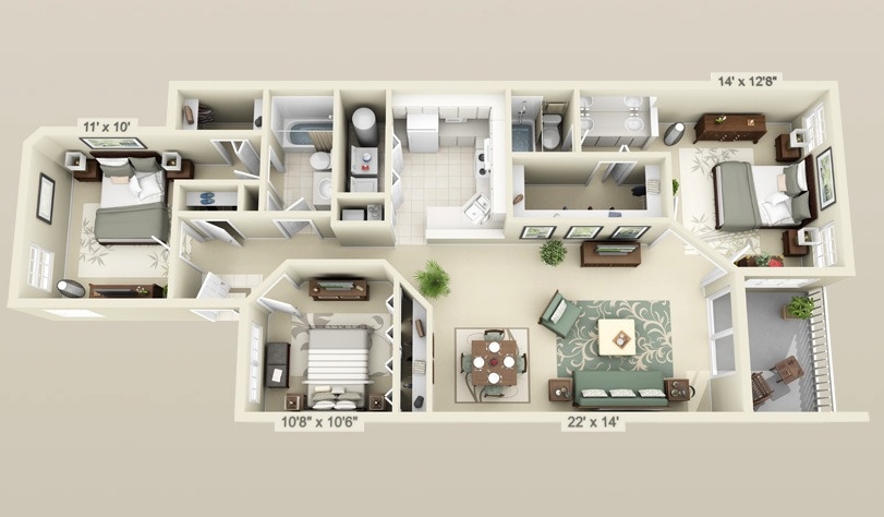 23-cool-3-bedroom-3d-plans